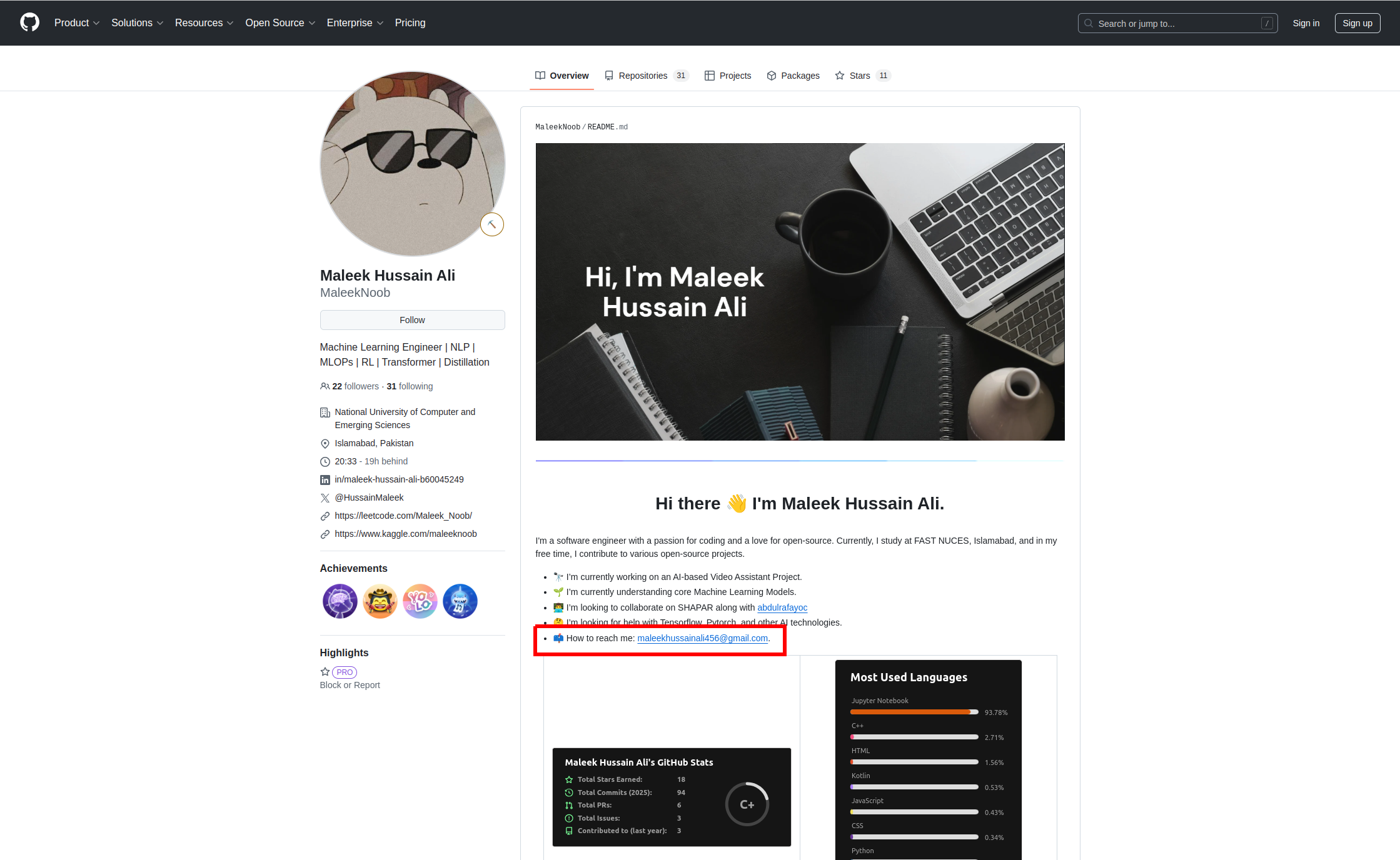 Screenshot 1 showing email location on github